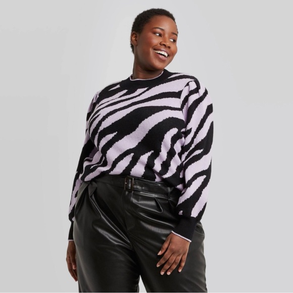 ⏰ Who What Wear x Target Zebra Stripe Crewneck Sweater in Black & Orchid NWT - Picture 7 of 9